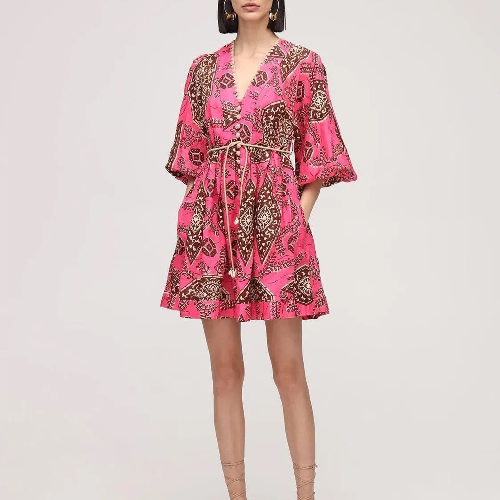 Zimmermann Lulu Plunge Midi Dress In Pink Print